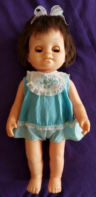 Vintage 1962 Brunette Tiny Chatty Baby Doll Mute Outfit 15 "