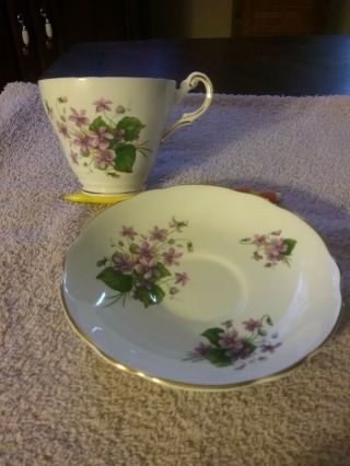 Vintage Regency English Bone China Teacup Saucer Purple Violets High Tea Ware