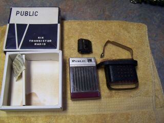 Vintage Rare Public Six Transistor Radio W/ Box And Case