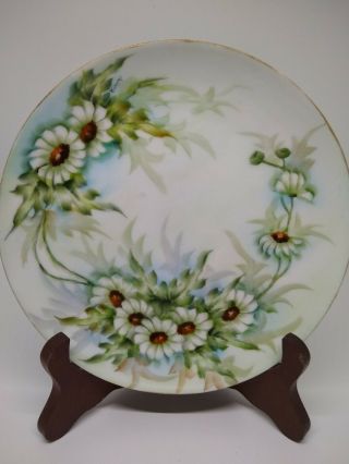 Hr Josephine Bavaria Porcelain Plate Hand Painted Daisy Flowers Gold Trim Vtg