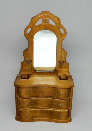 Vintage Wooden Dresser With Mirror Dollhouse Miniature 1:12