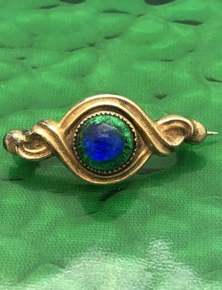 Antique Rare Art Nouveau/art Deco Foiled Glass Peacock Eye Stone Pin/brooch