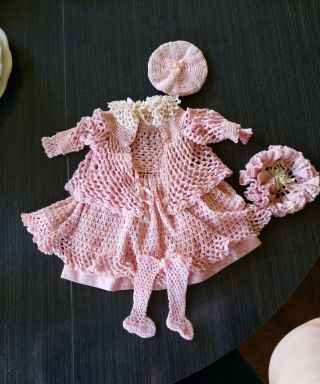 Vintage Hand Croched Baby Doll Dress Outfit Pink