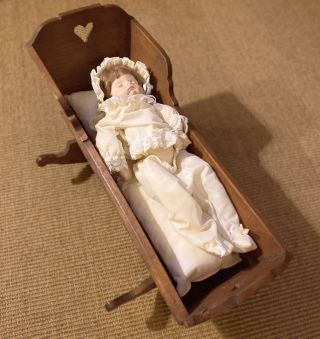 Doll & Handmade Large Heavy Wooden Doll Baby Rocking Cradle Heart Cut Outs