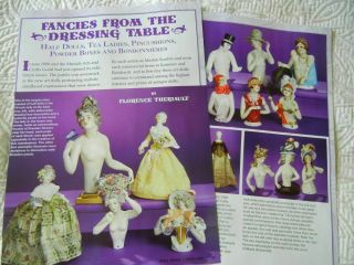 8p History Article - Antique Bisque Tea Ladies Pincushion Powder Box Half Dolls