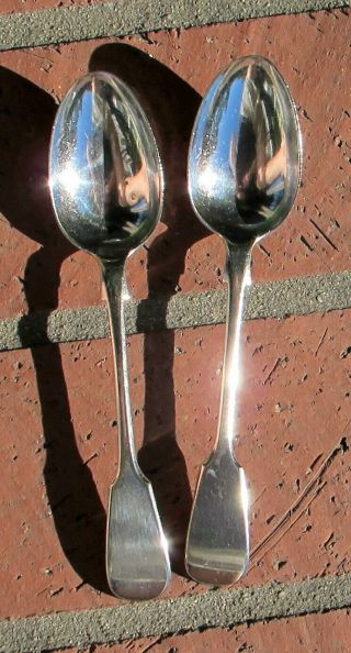 Set Of Two Antique Large Serving Spoons Fiddle Handle Design Ep,  Other Marks