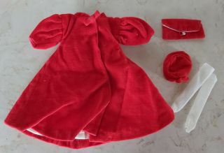 1960s Mattel Vintage Barbie Red Flare Outfit 939 Velvet Coat Hat Purse Gloves