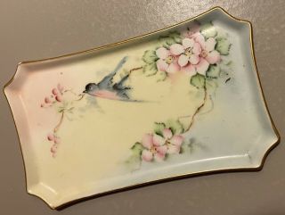 Antique Limoges W.  G.  & Co.  Hand Painted Tray France Spoon Holder Bluebird