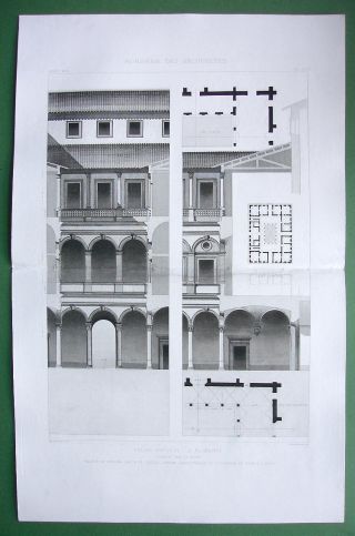 Architecture Print : Italy Rome Palace Strozzi Inner Court Views & Plan