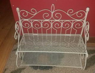 Charming Vtg Antique White Twisted Metal Shabby Chic 2 - Tier Wall Shelf Folds Up