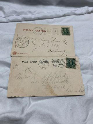 Benjamin Franklin 1 Cent Stamp Rare Green On Post Card 1905 1906 Ohio L1