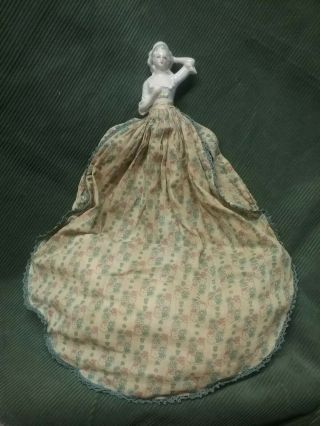 Antique Vintage German Half Doll Fabric Sewing Bag / Knitting