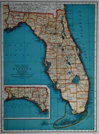L@@k Vintage 1941 World Atlas Colored Maps Of Florida Fl & Connecticut Ct Old