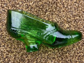 Gorgeous Antique Green Shoe Pattern Glass Open Salt Dish