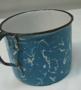 Antique Early Vintage Large Wide Blue & White Graniteware Cup