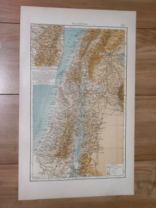 1912 Antique Map Of Israel Palestine Holy Land Lebanon Jerusalem