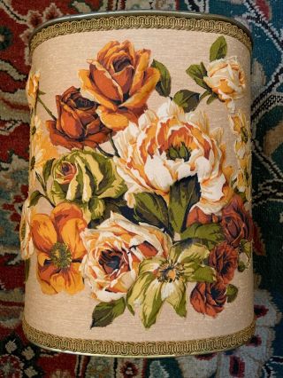 Vintage J.  L.  Clark Metal Wastebasket Fabric Puffy Embossed Floral Appliqué