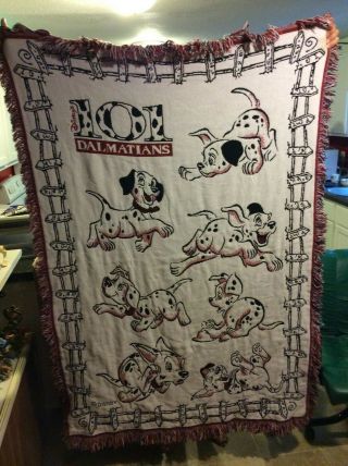 Vintage Disney 101 Dalmatians Throw Blanket Woven Rare 67 " X 44 " By Beacon