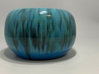 Mold Pottery Plant Pot With Blue Drip Glaze Vintage Mid Century Mod 4’ H X 6.  5”w