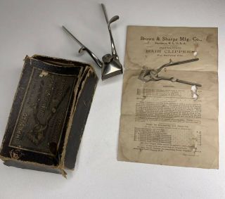 Barbershop Vintage Antique 1884 Hair Clippers Brown And Sharpe Box Directions
