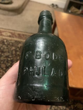 Rare Antique Squat Soda Bottle - Privy Dug Early 1860s - F.  Bode / Philadelphia