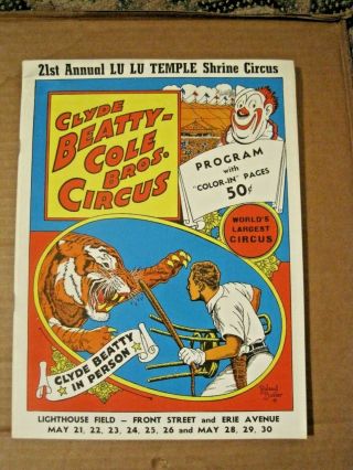 Clyde Beatty - Cole Bros.  Circus Program 1961 Rare Vintage Souvenir Program (a)