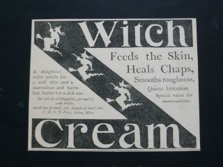 Rare Orig 1893 Antique Ad - Witch Cream Salem Ma Broom Vtg