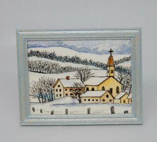 Vintage Framed Painting Of A Church Artisan Dollhouse Miniature 1:12
