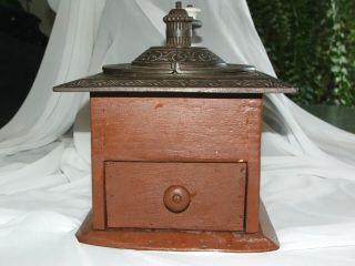 Antique Wood With Cast Iron Coffee Grinder Mill - Vintage - Great - 4lbs.