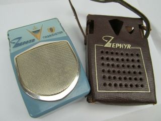 Rare Transistor Radio Vintage Zephyr 9 Zr - 930 Leather Case 1960 