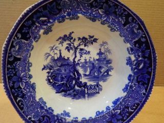 J & G Alcock " Circassia " Cobridge 9 1/2 " Flow Blue Bowl Oriental Theme Antique