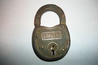Old Vintage Antique Brass Sargent Lock Padlock No Key Made In Usa