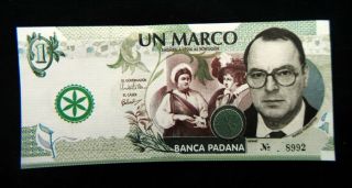 1993 Italy Lega Nord Separatist Movement Rare Banknote 1 Marco Padano Unc Milano