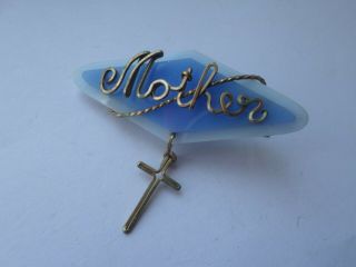 Vintage Circa 1940s Or 1950s Blue Lucite Mother Brooch