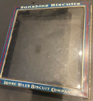 Antique Sunshine Biscuits/loose - Wiled Store Display 10x10 Metal Lid With Glass
