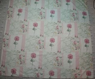Vintage Patchwork Look Fabric Shower Curtain Lacy Floral Cotton Pink Green Chic