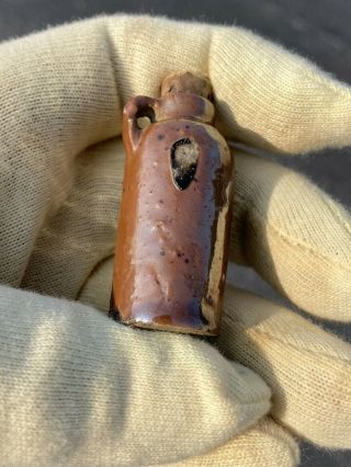 Vintage Antique Tiny Mini Miniature Brown Stoneware Crock Handle Jug 1 3/4 "