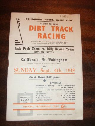 Rare California Speedway Programme Jack Peck V Bill Newell 4 - 9 - 1949