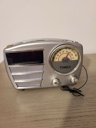 Silver Timex Retro Alarm Clock Radio,  With Battery Backup