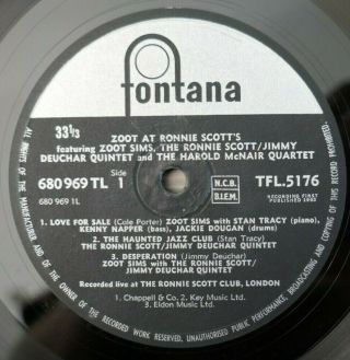 Rare Zoot Sims - Zoot At Ronnie Scotts - 1961 Fontana 1st Press Tfl5176 - Ex - /vg