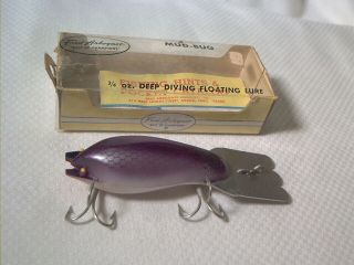 Vintage Old Plastic Fishing Lure Fred Arbogast Mud Bug Purple Scale Nib