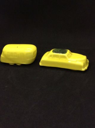 Yellow Car Station Wagon & Trailer Salt And Pepper Shaker Vintage 50s Rare