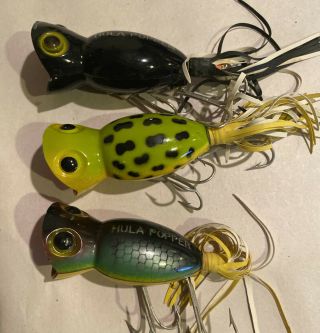 3 Vintage Hula Poppers Fishing Lures