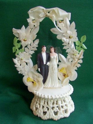 Vintage Plaster Chalk Wedding Cake Topper 1940 