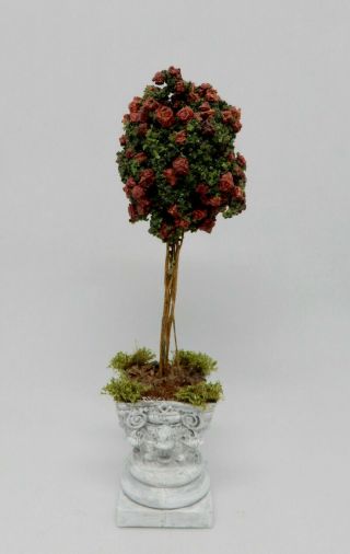 Vintage Rose Bush In Urn Artisan Dollhouse Miniature 1:12