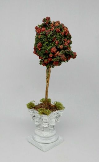 Vintage Rose Bush In Urn Artisan Dollhouse Miniature 1:12 2