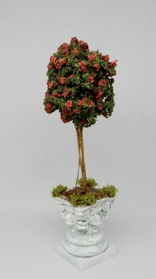 Vintage Rose Bush In Urn Artisan Dollhouse Miniature 1:12 3