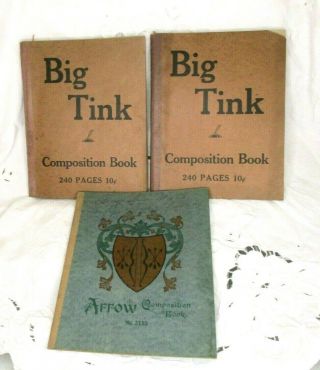3 Antique Vintage Notebooks 2 Big Tink 1 Arrow Composition Books