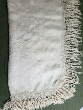 Lovely Antique Vintage 1920s 1930s Ivory Embroidered SILK PIANO SHAWL TABLECLOTH 2