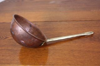 Vtg Antique Copper Bowl & Brass Handle Water 10.  5 " Handmade Dipper Soup Ladle